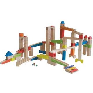 Roba Wood Marmor Run Set - 100 Pieces 20 Glass Marbles & 80 Byggstenar i åldrarna 3