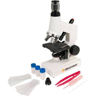 Celestron 44121 trådløst mikroskopsæt: 40x til 600x monokulært biologisk mikroskop med forberedte objektglas, værktøj og tilbehør