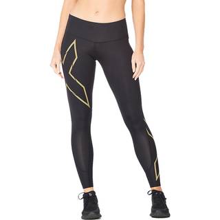 2XU Women's Light Speed Mid-Rise Compression Tights Black/Gold, BLACK/GOLD REFLECTIVE, S