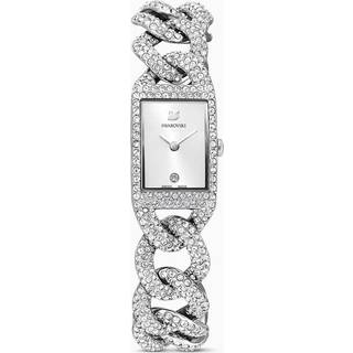 Cocktail Uhr, Schweizer Produktion, Voll-Pavé, Kristallarmband, Silberfarben, Edelstahl