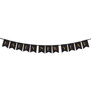 Happy New Year guirlande, sort og guld