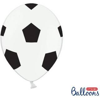 6 stk. Balloner Fodboldmotiv 30 cm – Ren Hvid med Sort Femkantet Print