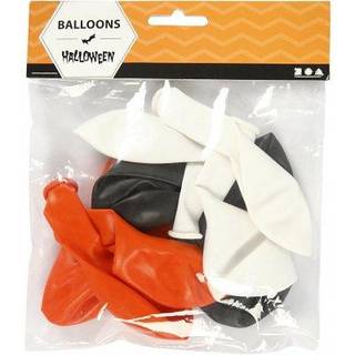 Runde Balloner 23-26 cm - Sort, Orange, Hvid, 10 stk.