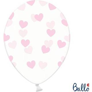 6 stk. Krystal latexballoner klar med pink hjerter – Perfekt til festlig loftdekoration 12"