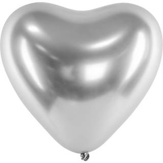 50 stk. Chrome hjerte balloner sølv 12" - Spejlblanke til bryllup og konfirmation