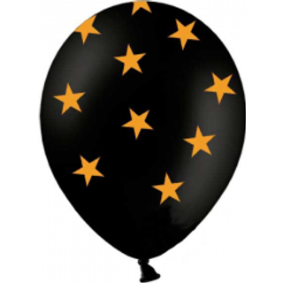 6 stk. Latexballoner sorte med guldstjerner – Luksus dekoration til fest og event 30 cm