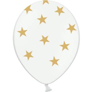 6 stk. Latexballoner hvide med guld stjerner – Luksus dekoration til fest 30 cm