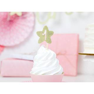6 stk. Stjernetoppers i Guld, Glimtende til Cupcakes, Perfekt til 1. Fødselsdag