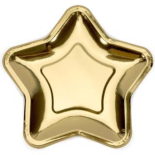 6 stk Stjerne engangstallerken i guld Metallic 18 cm
