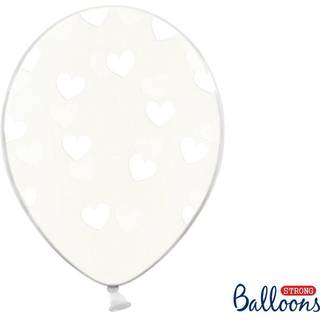 6 stk. Krystal Latex Balloner klare med hvide hjerter – Perfekt til bryllup &amp; festdekor 30 cm