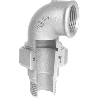 Vinkelunion 90° galvaniseret konisk 1" muffe-nippel