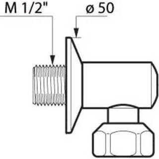 CMA vinkel forskruning 1/2x1/2x21mm med afspærring for cma sportningpanel, med roset. Krom