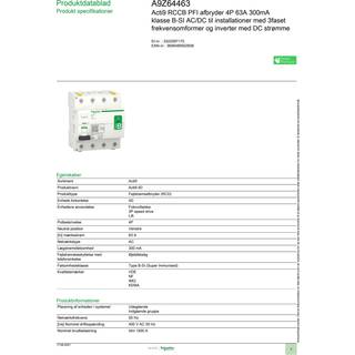 Fejlstrømsafbr. 63A 300Ma, 4P Schneider Electric
