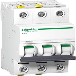 Schneider Electric Acti9 iC60N 3P 10A Dobbelt terminal D-karakteristik 6/10kA 230V Bredde 54mm