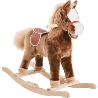 HOMCOM Kids Plush Rocking Horse, Soft Fabric, Traditional Toy with a Modern Twist, Rich Brown Aosom UK