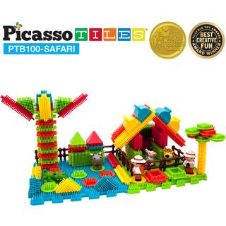 Picasso Toys PTB100 100PCS Hedgehog Block 3D Building Blocks Fliser Safari Tema Set Learning Playset Stem Toy Set Uddannelsess?t B?rnehjerneudvik
