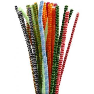 Stribet Chenille - 30 cm, 6 mm, 30 farver