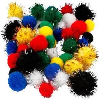 Farverige Pomponer 15-20 mm, 48 stk. i assorterede farver