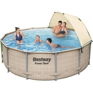 Power Steel swimmingpoolsæt med baldakin 396x107 cm