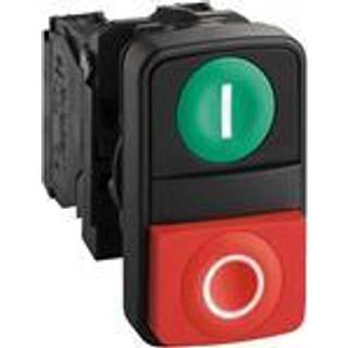 Schneider Electric Harmony dobbelt trykknap komplet med hvidt i på grøn trykflade og hvidt o på rød ophøjet trykflade 1xno+1xnc, xb5al73415