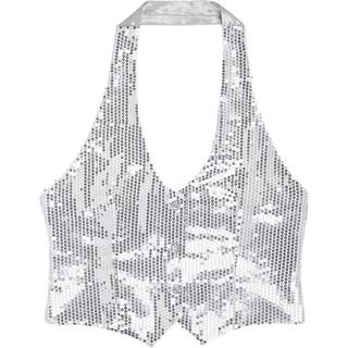 Sølv pailletvest dame