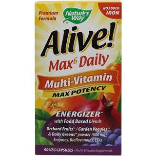 Nature's Way – Alive! Max6 Max Potency Daily Multivitamin Without Iron 90 Kapsler