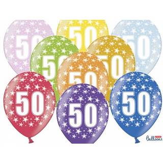 6 stk. Metallic Fødselsdagsballoner Mixfarver 50 år – Elegant Heliumdekoration til Fest