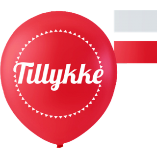 Balloner med Tillykke - Rød/Hvid - 10 stk.