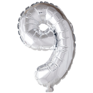 Tal Folieballon "9" - Sølv 41 Cm