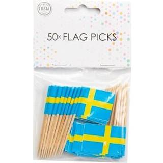 50 stk Kageflag Sverige i blå og gul på træpind - Perfekt til festlige lejligheder