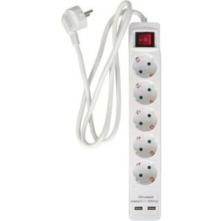 E:ZO forlængerledning med 5 Stik, Kontakt og 2XUSB, 1,5 m ➞ På lager - klar til levering og afhentning