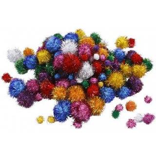 Farverige Glitter Pomponer 15-40 mm - 62 g