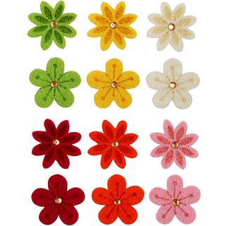 Filtblomster med Rhinsten - 120 stk. i 6 farver