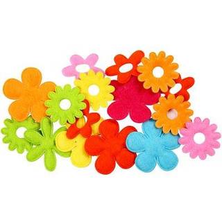 Farverige Filtblomster 35x45 mm - 16 stk. til DIY