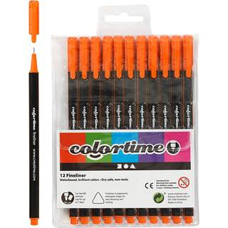 Colortime Fineliner Tusch, 0,6-0,7 mm, Orange, 12 stk.