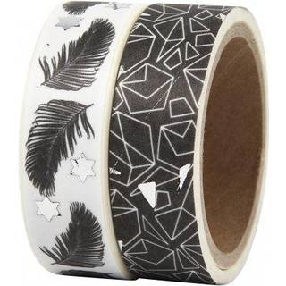 Elegant Masking Tape med Fjer og Mønster, 15 mm