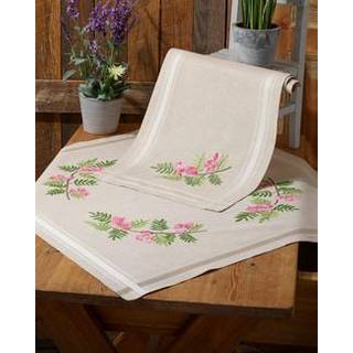 Broderikit Rønnebær 80 x 80 cm Broderisæt med mønster af rønnebær. Materiale: Naturfarvet halvlærred. Færdig dugstørrelse: 80x80cm. DMC garn i 4 skønne farver. Detaljerede mønstre med rige farver.