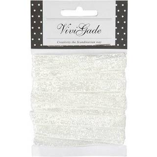 Elegant hvid dekorationsbånd 10 mm x 5 m med glitter