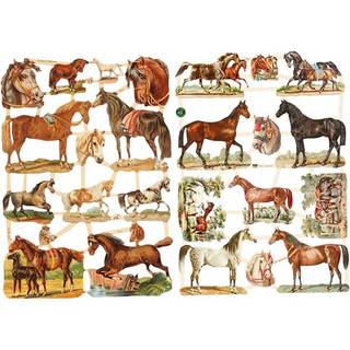 Glansbilleder med heste - 2 ark, 16,5x23,5 cm