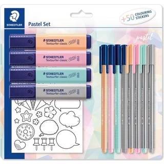 Staedtler Pastel set with 4 textsurfer classic 4 Triplus fineliners 4 Triplus color markers and stickers for coloring