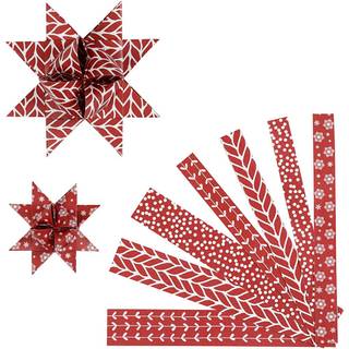 Stjernestrimler, L: 44+78 cm, B: 15+25 mm, diam. 6,5+11,5 cm, rød, hvid, 60 strimler/ 1 pk.