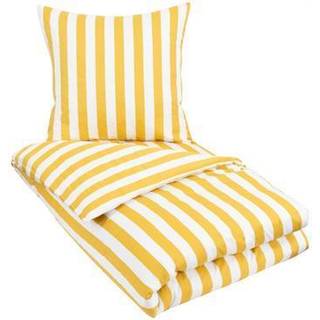 Stribet sengetøj - 140x220 cm - Blødt bomuldssatin - Nordic Stripe - Gult og hvidt sengesæt