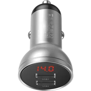 Baseus Digital Display Dual USB 4.8A Car Charger 24W Silver
