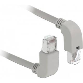Delock RJ45 netværkskabel Cat.6A S/FTP, 90° vinklet opad/lige, 0,5 m – grå