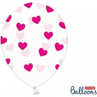 6 stk. Krystal Latexballoner klar med fuchsia hjerter – Perfekt til festdekoration 30 cm