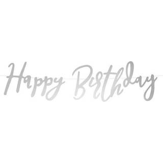 Happy Birthday banner - 62 cm - sølv