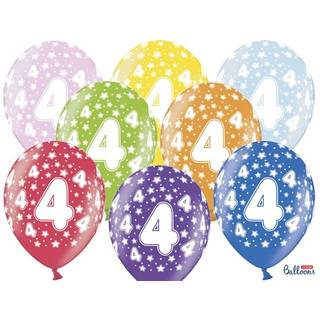 6 stk. Fødselsdagsballoner Metallic Mix – Perfekte til 4 års fest med helium svæv