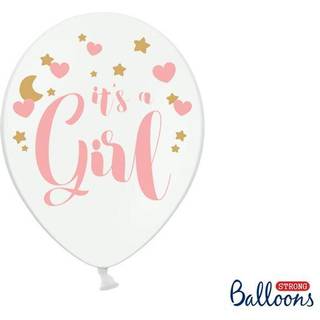 6 stk. Balloner pastel hvid 30 cm – It's a Girl pink-guld tryk Baby Shower festpynt