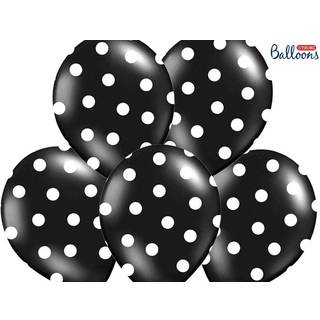 6 stk. Latexballoner sorte hvide prikker – Luksus Partydeco 30 cm til festpynt