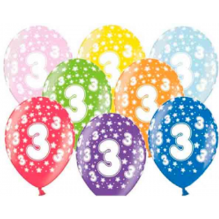 6 stk. Fødselsdagsballoner Metallic Mix – Perfekte til 3 Års Fest & Helium Dekoration